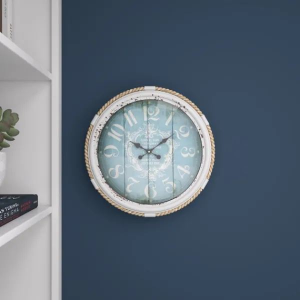 Clocks-Kirkland's Home Blue Metal And Rope Wall Clock, 17 In.