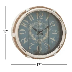 Clocks-Kirkland's Home Blue Metal And Rope Wall Clock, 17 In.