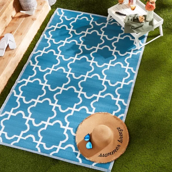 Outdoor Rugs-Kirkland's Home Blue Moroccan Trellis Outdoor Area Rug, 4X6 Blue/White