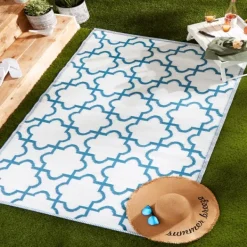 Outdoor Rugs-Kirkland's Home Blue Moroccan Trellis Outdoor Area Rug, 4X6 Blue/White