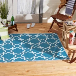 Outdoor Rugs-Kirkland's Home Blue Moroccan Trellis Outdoor Area Rug, 4X6 Blue/White