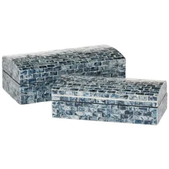 Baskets & Boxes-Kirkland's Home Blue Mother Of Pearl Coastal Boxes, Set Of 2 Blue/White