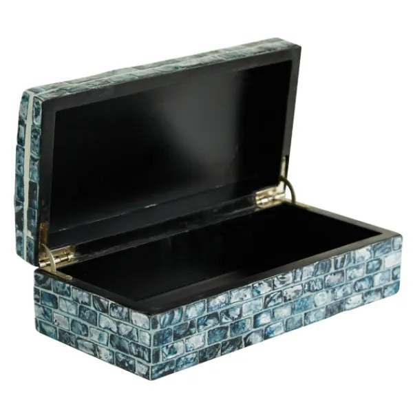 Baskets & Boxes-Kirkland's Home Blue Mother Of Pearl Coastal Boxes, Set Of 2 Blue/White