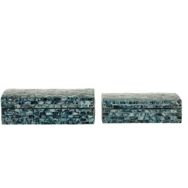 Baskets & Boxes-Kirkland's Home Blue Mother Of Pearl Coastal Boxes, Set Of 2 Blue/White