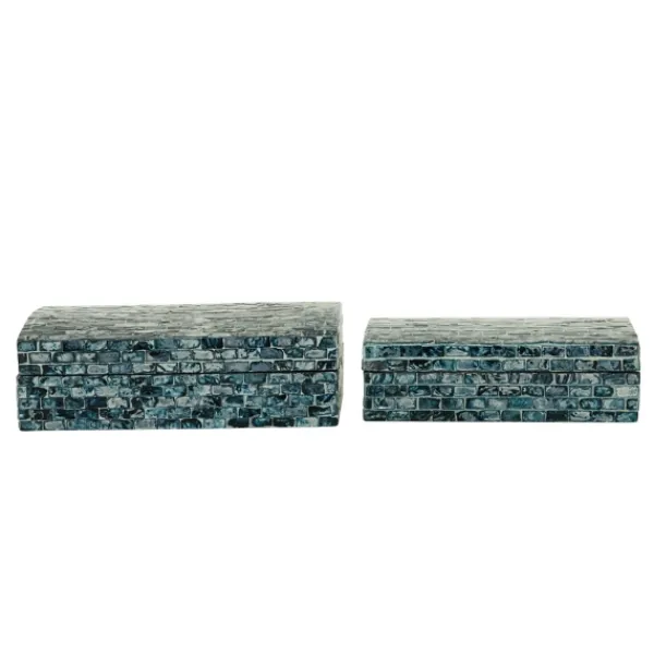 Baskets & Boxes-Kirkland's Home Blue Mother Of Pearl Coastal Boxes, Set Of 2 Blue/White