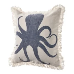 Pillows-Kirkland's Home Blue Octopus Accent Pillow With Fringe Blue/Tan