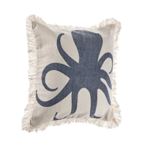 Pillows-Kirkland's Home Blue Octopus Accent Pillow With Fringe Blue/Tan