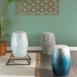 Accent & End Tables-Kirkland's Home Blue Ombre Mosaic Capiz Shell Drum End Table