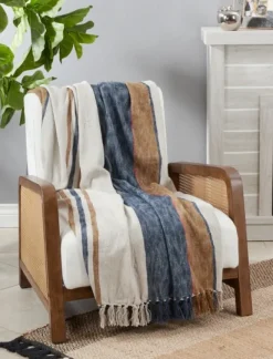 Blankets & Throws-Kirkland's Home Blue Orange White Stripe Throw Blanket Blue/White/Orange