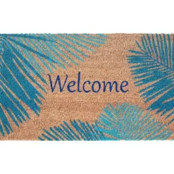 Doormats-Kirkland's Home Blue Palm Fronds Welcome Coir Doormat Tan/Blue