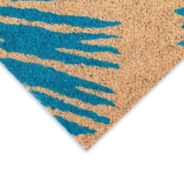 Doormats-Kirkland's Home Blue Palm Fronds Welcome Coir Doormat Tan/Blue