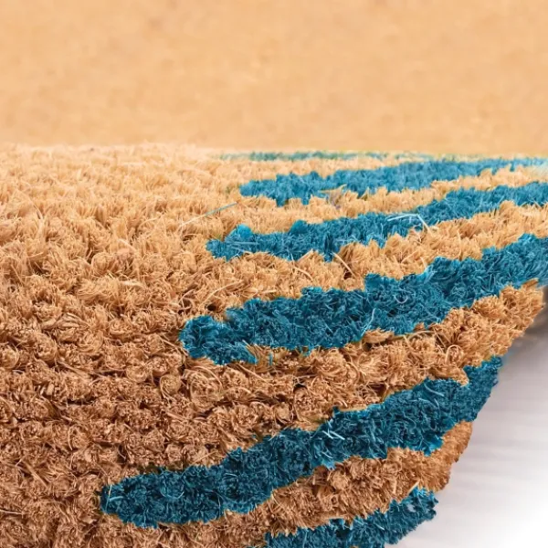 Doormats-Kirkland's Home Blue Palm Fronds Welcome Coir Doormat Tan/Blue