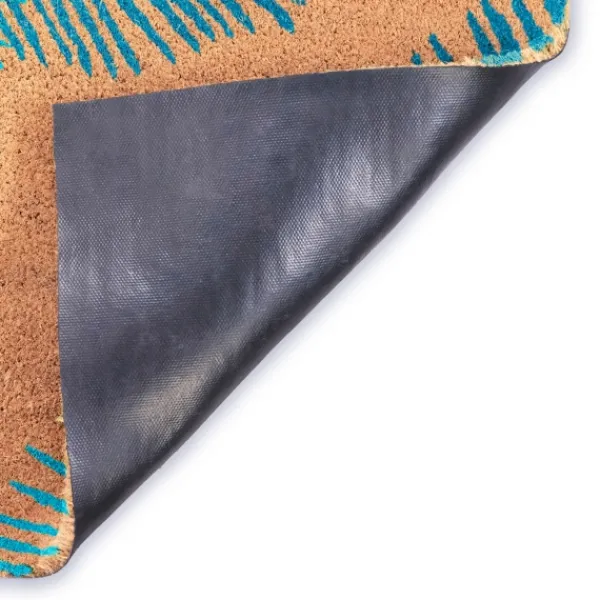Doormats-Kirkland's Home Blue Palm Fronds Welcome Coir Doormat Tan/Blue