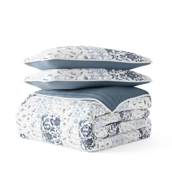 Quilts-Kirkland's Home Blue Patchwork Reversible 2-Pc. Twin Quilt Set Blue/White/Gray