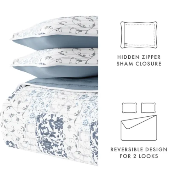 Quilts-Kirkland's Home Blue Patchwork Reversible 2-Pc. Twin Quilt Set Blue/White/Gray