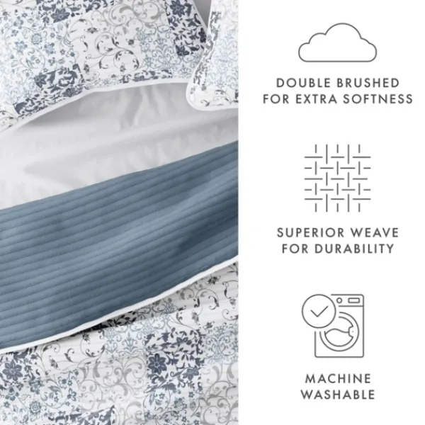 Quilts-Kirkland's Home Blue Patchwork Reversible 3-Pc. King Quilt Set Blue/White/Gray