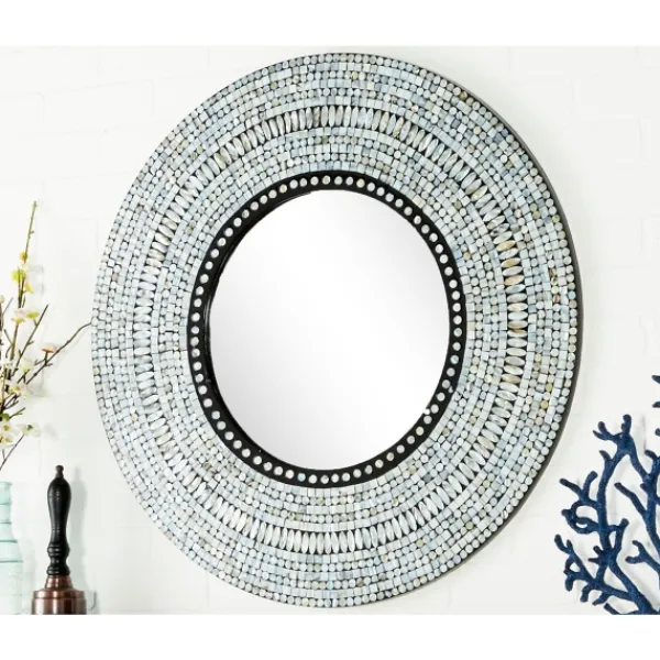 Decorative Mirrors-Kirkland's Home Blue Pear Mussel Shell Frame Coastal Wall Mirror