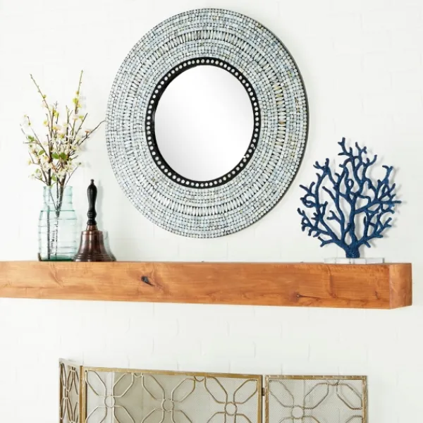 Decorative Mirrors-Kirkland's Home Blue Pear Mussel Shell Frame Coastal Wall Mirror