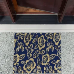 Doormats-Kirkland's Home Blue Peonies Coir Doormat Blue/Tan
