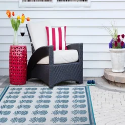 Outdoor Rugs-Kirkland's Home Blue Pineapple Indoor/Outdoor Area Rug, 4X6 Blue/White