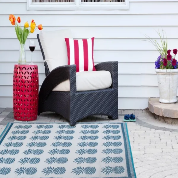 Outdoor Rugs-Kirkland's Home Blue Pineapple Indoor/Outdoor Area Rug, 4X6 Blue/White