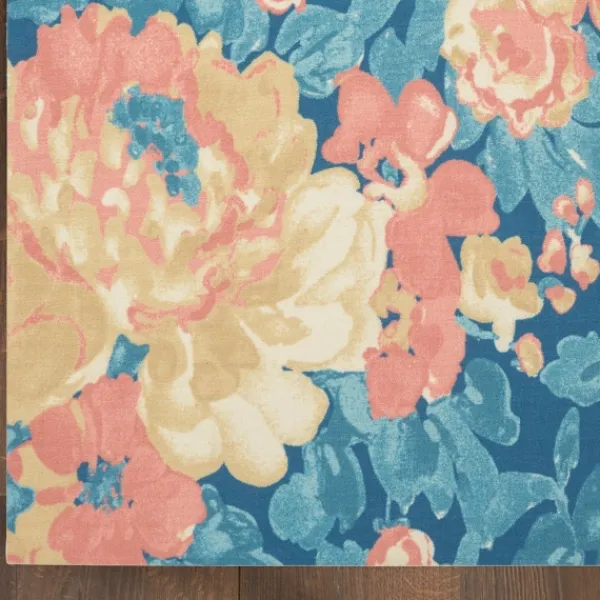 Outdoor Rugs-Kirkland's Home Blue Poppies Floral Outdoor Area Rug, 5X7 Blue/Yellow/Orange