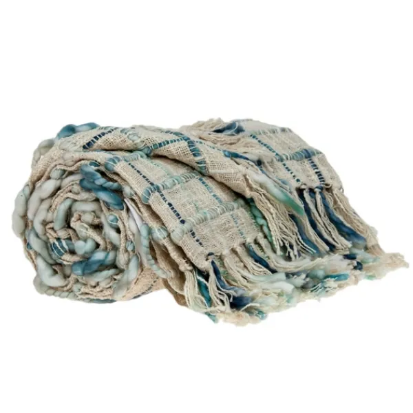 Blankets & Throws-Kirkland's Home Blue Primitive Squares Handloomed Throw Blanket Blue/Tan/Green