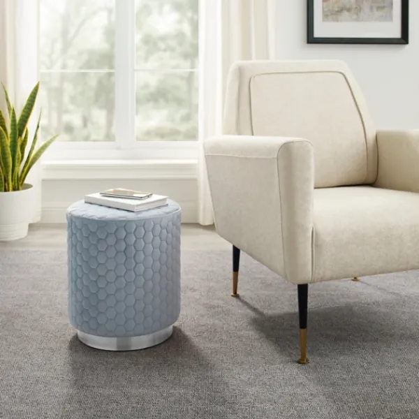 Benches & Ottomans-Kirkland's Home Blue Quilted Honeycomb Ottoman Blue/Gray