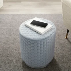 Benches & Ottomans-Kirkland's Home Blue Quilted Honeycomb Ottoman Blue/Gray