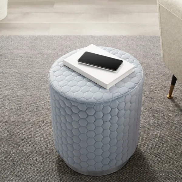 Benches & Ottomans-Kirkland's Home Blue Quilted Honeycomb Ottoman Blue/Gray