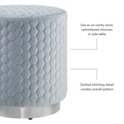 Benches & Ottomans-Kirkland's Home Blue Quilted Honeycomb Ottoman Blue/Gray