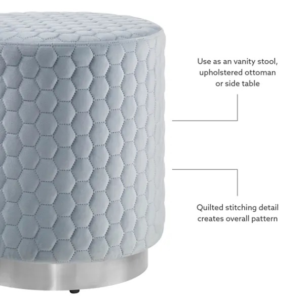Benches & Ottomans-Kirkland's Home Blue Quilted Honeycomb Ottoman Blue/Gray
