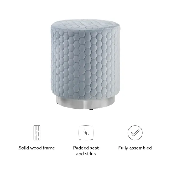 Benches & Ottomans-Kirkland's Home Blue Quilted Honeycomb Ottoman Blue/Gray