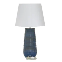 Table Lamps-Kirkland's Home Blue Ribbed Stoneware Table Lamp White