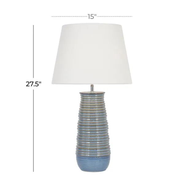 Table Lamps-Kirkland's Home Blue Ribbed Stoneware Table Lamp White