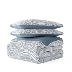 Quilts-Kirkland's Home Blue Scalloped Reversible 3-Pc. King Quilt Set Blue/White