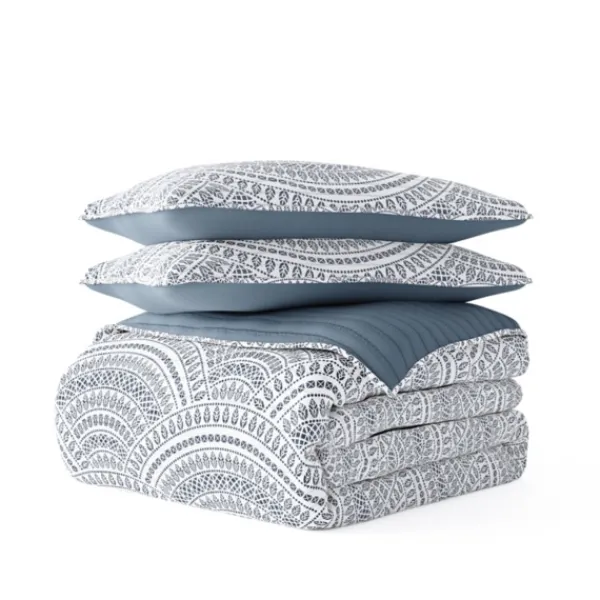 Quilts-Kirkland's Home Blue Scalloped Reversible 3-Pc. King Quilt Set Blue/White