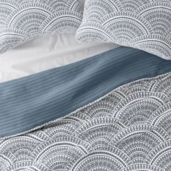 Quilts-Kirkland's Home Blue Scalloped Reversible 3-Pc. King Quilt Set Blue/White