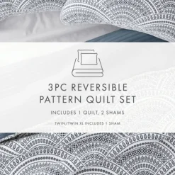 Quilts-Kirkland's Home Blue Scalloped Reversible 3-Pc. King Quilt Set Blue/White