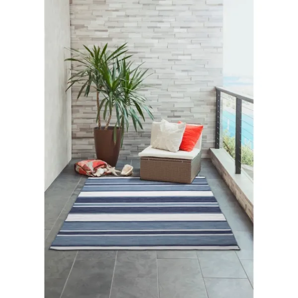 Outdoor Rugs-Kirkland's Home Blue Shades Striped Indoor/Outdoor Area Rug, 7X9 Blue/White