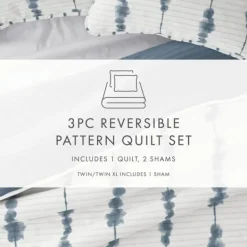 Quilts-Kirkland's Home Blue Shibori Reversible 3-Pc. Queen Quilt Set Blue/White