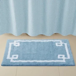 Bathroom Rugs-Kirkland's Home Blue Simple Trim Cotton Tufted Bath Mat, 30 In. Blue/White