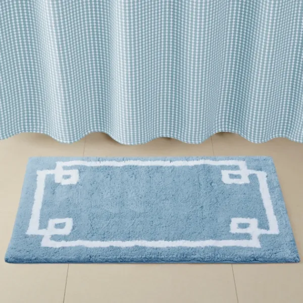 Bathroom Rugs-Kirkland's Home Blue Simple Trim Cotton Tufted Bath Mat, 30 In. Blue/White