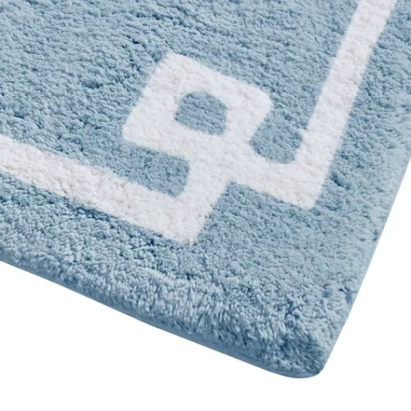 Bathroom Rugs-Kirkland's Home Blue Simple Trim Cotton Tufted Bath Mat, 30 In. Blue/White