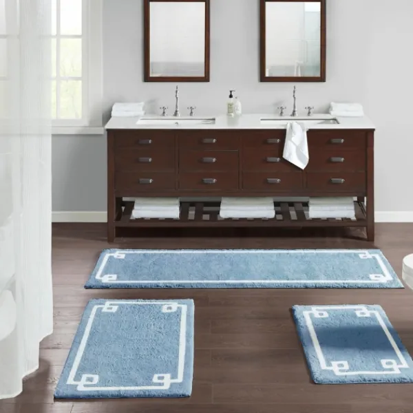 Bathroom Rugs-Kirkland's Home Blue Simple Trim Cotton Tufted Bath Mat, 30 In. Blue/White