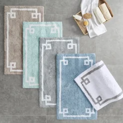 Bathroom Rugs-Kirkland's Home Blue Simple Trim Cotton Tufted Bath Mat, 30 In. Blue/White
