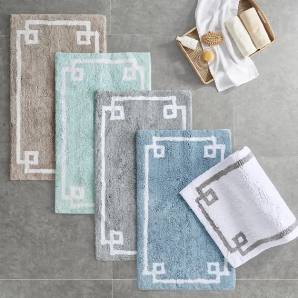 Bathroom Rugs-Kirkland's Home Blue Simple Trim Cotton Tufted Bath Mat, 30 In. Blue/White