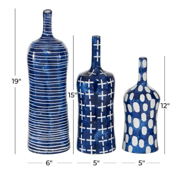 Vases-Kirkland's Home Blue Stoneware Vases, Set Of 3 Blue/White
