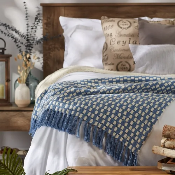 Blankets & Throws-Kirkland's Home Blue Stonewash Urban Check Throw Blue/Ivory
