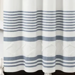 Shower Curtains-Kirkland's Home Blue Stripe Diamond Tufted Shower Curtain Blue/White